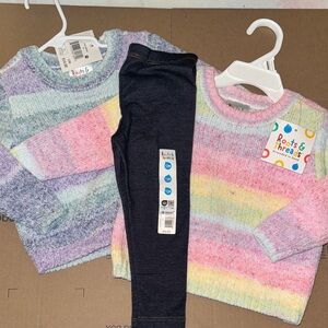 Roots Kids Matching Set - Pastel Rainbow Sweaters with Navy Leggings